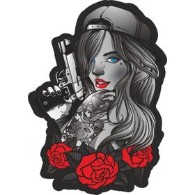 Sticker Fabrikası Silahlı Tabancalı Kız 10x6 cm Duvar Stickerı
