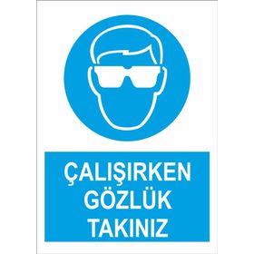 Sticker Masters Çalışırken Gözlük Takınız Uyarı Levhası Sticker