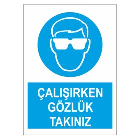 Sticker Masters Çalışırken Gözlük Takınız Uyarı Levhası Sticker