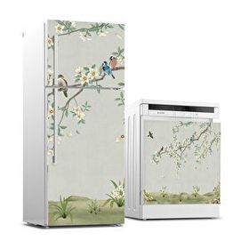 StickerArt 3D Ağaç Kuşlar Buzdolabı ve Bulaşık Makinası Beyaz Eşya Sticker Kaplama