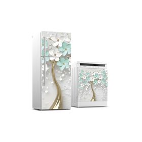 StickerArt 3D Renkli Ağaç Buzdolabı ve Bulaşık Makinası Beyaz Eşya Sticker Kaplama