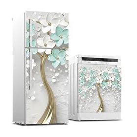 StickerArt 3D Renkli Ağaç Buzdolabı ve Bulaşık Makinası Beyaz Eşya Sticker Kaplama