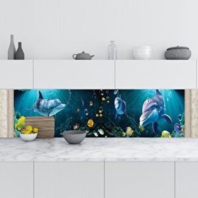 StickerArt 3D Sualtı Balıklar 60x100 cm Mutfak Tezgah Arası Folyo