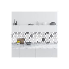 StickerArt Altıgen Desen Gri 60x100 cm Mutfak Tezgah Arası Folyo Fayans Kaplama Folyosu