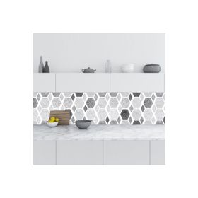 StickerArt Altıgen Desen Gri 60x100 cm Mutfak Tezgah Arası Folyo Fayans Kaplama Folyosu
