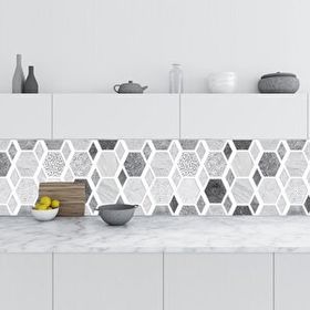 StickerArt Altıgen Desen Gri 60x100 cm Mutfak Tezgah Arası Folyo Fayans Kaplama Folyosu