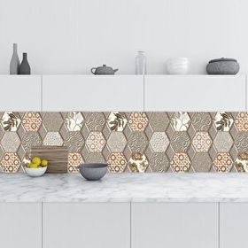 StickerArt Altıgen Rustik Desen 60x500 cm Mutfak Tezgah Arası Folyo Fayans Kaplama Folyosu