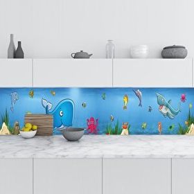StickerArt Balıklar Çizim 60x300 cm Mutfak Tezgah Arası Folyo