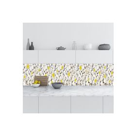 StickerArt Beyaz Taşlar Sarı Çiçek 60x500 cm Mutfak Tezgah Arası Folyo