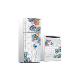 StickerArt Buzdolabı ve Bulaşık Makinası Beyaz Eşya Kaplama Döşeme Mavi Çiçek Sticker