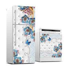 StickerArt Buzdolabı ve Bulaşık Makinası Beyaz Eşya Kaplama Döşeme Mavi Çiçek Sticker