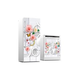 StickerArt Buzdolabı ve Bulaşık Makinası Beyaz Eşya Kaplama Gül Kelebek Yuvarlak Sticker