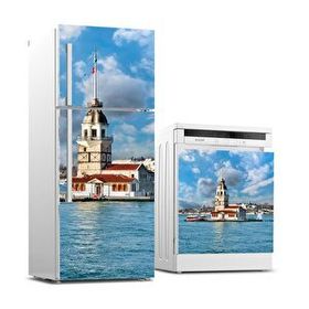 StickerArt Buzdolabı ve Bulaşık Makinası Beyaz Eşya Kaplama Kız Kulesi Sticker