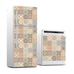 StickerArt Buzdolabı ve Bulaşık Makinası Beyaz Eşya Kaplama Renkli Fayans Desen Sticker