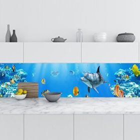 StickerArt Denizaltı Balıklar 60x100 cm Mutfak Tezgah Arası Folyo Fayans Kaplama Folyosu
