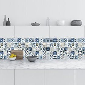 StickerArt Fayans Mavi Desen 60x300 cm Mutfak Tezgah Arası Folyo