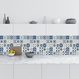 StickerArt Fayans Mavi Desen 60x400 cm Mutfak Tezgah Arası Folyo