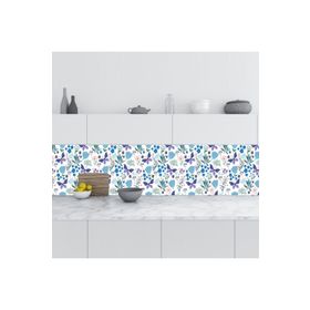 StickerArt Mavi Çiçek Kelebek 60x200 cm Mutfak Tezgah Arası Fayans Kaplama Folyosu
