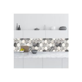 StickerArt Renkli Altıgen Mermer 60x300 cm Mutfak Tezgah Arası Fayans Kaplama Folyosu