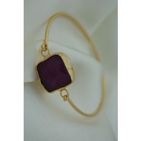 Stoneage Altın Kaplama Mor Jade Taşlı Bayan Bileklik Bilezik