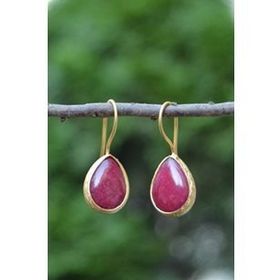 Stoneage Altın Kaplama Vişne Rengi Jade Taşlı Kadın Küpe