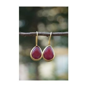 Stoneage Altın Kaplama Vişne Rengi Jade Taşlı Kadın Küpe