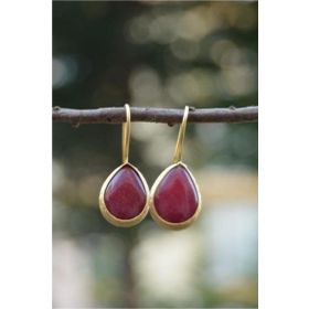 Stoneage Altın Kaplama Vişne Rengi Jade Taşlı Kadın Küpe