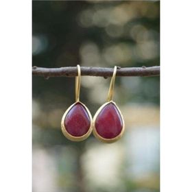 Stoneage Altın Kaplama Vişne Rengi Jade Taşlı Kadın Küpe