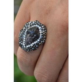 Stoneage Ametist Doğal Taş Özel Tasarım Ayarlanabilir Kadın Yüzük