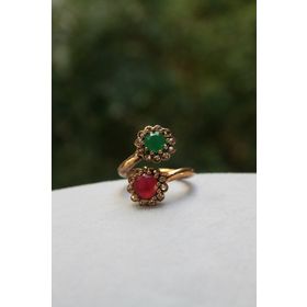Stoneage Bronz Zümrüt Yakut Sarmaşık Ayarlanabilir Bayan Yüzük