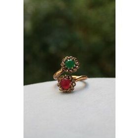 Stoneage Bronz Zümrüt Yakut Sarmaşık Ayarlanabilir Bayan Yüzük