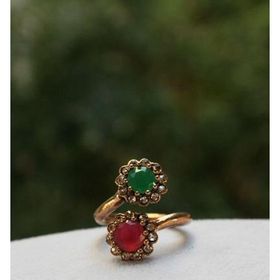 Stoneage Bronz Zümrüt Yakut Sarmaşık Ayarlanabilir Bayan Yüzük