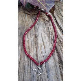 Stoneage Doğal Taş Bordo Vişne Rengi Jade Kırlangıç Bayan Kolye