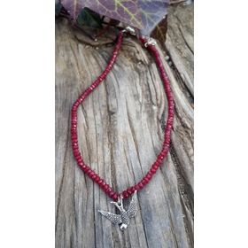 Stoneage Doğal Taş Bordo Vişne Rengi Jade Kırlangıç Bayan Kolye