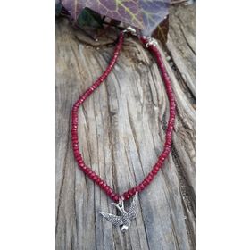 Stoneage Doğal Taş Bordo Vişne Rengi Jade Kırlangıç Bayan Kolye