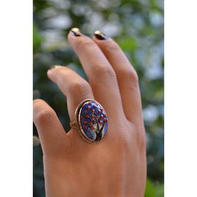 Stoneage El Boyaması Çini Ayarlanabilir Kadın Yüzük