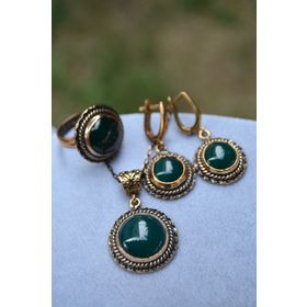 Stoneage F02808 Yeşil Akik Doğal Taşlı Tam Set