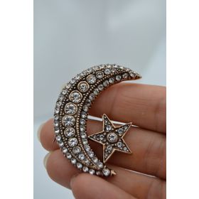 Stoneage F05139 Jewellery Zirkon Taşlı Ay Yıldız Kadın Broş