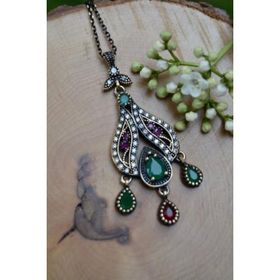 Stoneage Jewellery Kök Yakut Kök Zümrüt Otantik Bayan Kolye