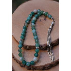 Stoneage Jewellery Yeşil Akik Doğal Taş Tesbih