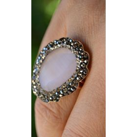 Stoneage Kedi Gözü Açık Pembe Ayarlanabilir Yüzük