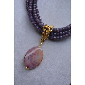 Stoneage Mor Kristal ve Akik Taşlı Özel Tasarım Kolye