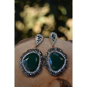Stoneage Özel Tasarım Yeşil Kristal Taşlı Bayan Küpe