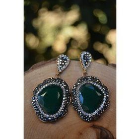 Stoneage Özel Tasarım Yeşil Kristal Taşlı Bayan Küpe