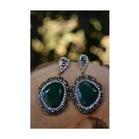 Stoneage Özel Tasarım Yeşil Kristal Taşlı Bayan Küpe