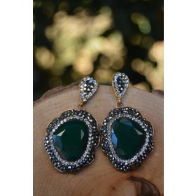 Stoneage Özel Tasarım Yeşil Kristal Taşlı Bayan Küpe