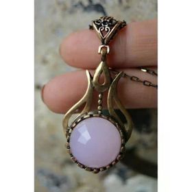 Stoneage Pembe Kuvars Bronz Bayan Kolye