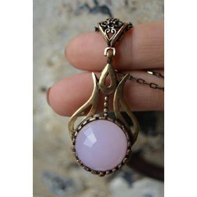 Stoneage Pembe Kuvars Bronz Bayan Kolye