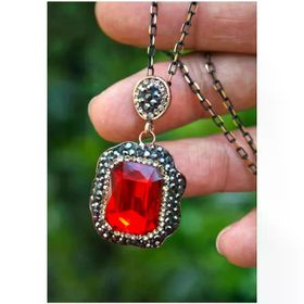 Stoneage RF03770 Kırmızı Kristal Taşlı El Yapımı Kolye ve Zincir