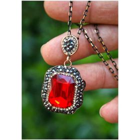 Stoneage RF03770 Kırmızı Kristal Taşlı El Yapımı Kolye ve Zincir
